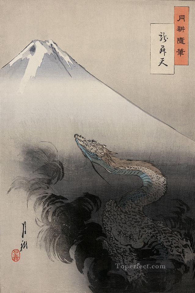 天に昇る龍 1897 尾形月光浮世絵油絵